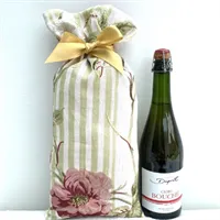 Gift Bag Embroidered Rose Striped Linen 3