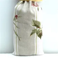 Gift Bag Embroidered Rose Striped Linen 5