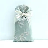 Gift Bag Embroidered Turquoise Silk