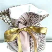 Gift Bag Linen with Patterned Embroidery Pink Lining and Bow 7 gallery shot 8