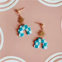 Gold Sun Chequered Arch Earrings