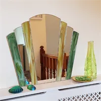 Green Stained Glass Art Deco Fan Mirror