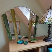 Green stained glass Art Deco fan mirror