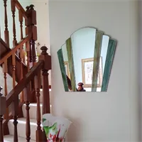 Art Deco fantail mirror in green stained glass