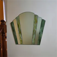 Art Deco fan mirror in green stained glass