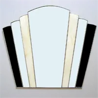 Art deco fan mirror with black and cream stained glass