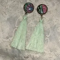 Green tassel dangly earrings gallery shot 1