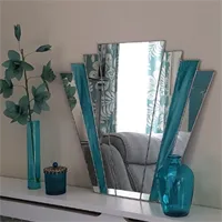 Hand Crafted 1930's vintage style fan mirror in teal stained glass