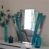 Hand made 1930s vintage style mirror with teal stained glass