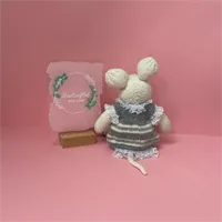 Hand knitted mouse in dress 2