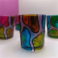 Hand Painted Glass Votive Candle Holders 7