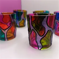 Hand Painted Glass Votive Candle Holders 10
