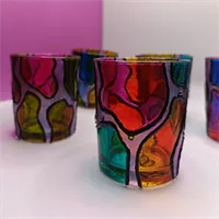 Hand Painted Glass Votive Candle Holders 11