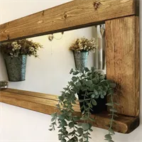 Handcrafted Wooden Mirror With Shelf