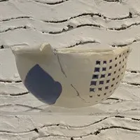 Handmade blue bowl with crackled glaze side 3