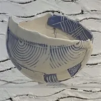 Handmade ceramic bowl blue and white 