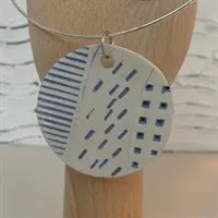 Handmade ceramic necklace - blue/white close up