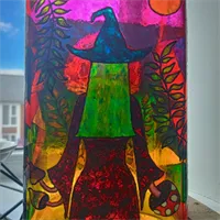 Handpainted Abstract Mushroom Witch Vase