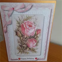 Happy Birthday Pink Flowers hand made ca 1