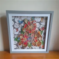 Hibiscus Flowers Butterflies Shadow Box