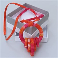 Hot pink and orange fabric necklace