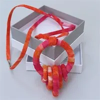 Hot Pink And Orange Fabric Necklace