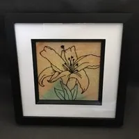 Large framed lily watercolour embroidery