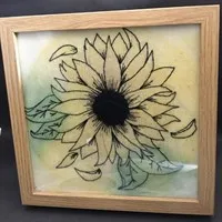 Large framed Sunflower watercolour embroidery