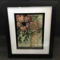 Large framed mayflower in hand watercolour embroidery