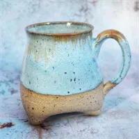 Large Turquoise Mug, Tripod Pottery Cup