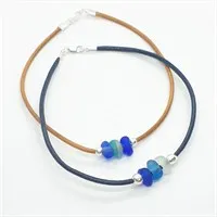 Leather & sea glass anklet