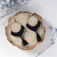 Macrame Hoop Earrings - Black N Brass