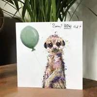 In Situ Meerkat Green Balloon Card Unique.