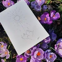 Mountains And Sun Pointillism Art Print