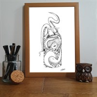 Octopus In Bottle Pointillism Art Print