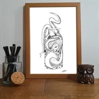 Octopus In Bottle Pointillism Art Print