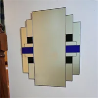 Blue and black Art Deco stained glass  mirror