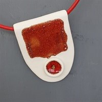 Porcelain necklace with red artwork
