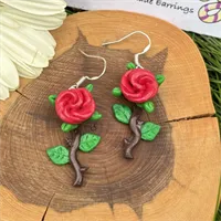 Pretty Red Rose Flower Earrings