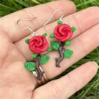 Pretty Red Rose Flower Earrings 2 gallery shot 4