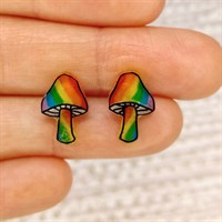 Rainbow Mushroom Stud Earrings