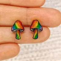 Rainbow Mushroom Stud Earrings