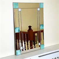 Rectangular Art Deco stained glass Green/Cream Mirror gallery shot 7