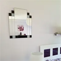Rectangular Art Deco wall mirror in black and grey stained glass