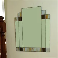 Rectangular Art Deco wall mirror in brown and amber stained glass gallery shot 8