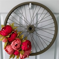 Red peony bike wheel wreath