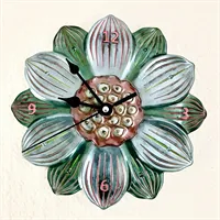 Resin Metallic Flower Clock Silver Green