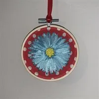 Ribbon Embroidery Gerbera on wooden hoop  Baby blue Gerbera on Red Cotton