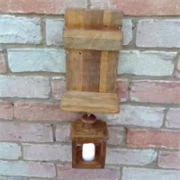 Rustic Shelf With Handmade Lantern And B