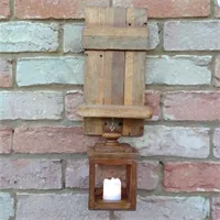 Rustic shelf with handmade lantern and b 2